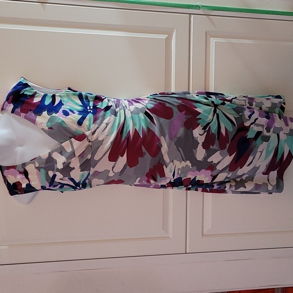 Ronni Nicole Fitted Stretch Abstract Blue White Print Dress 6 - Picture 1 of 6